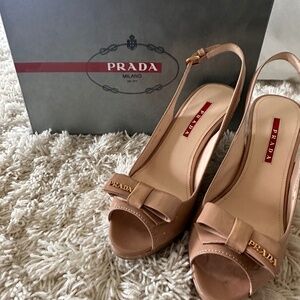 Authentic Prada Vernice Nude Espadrille - Size 37